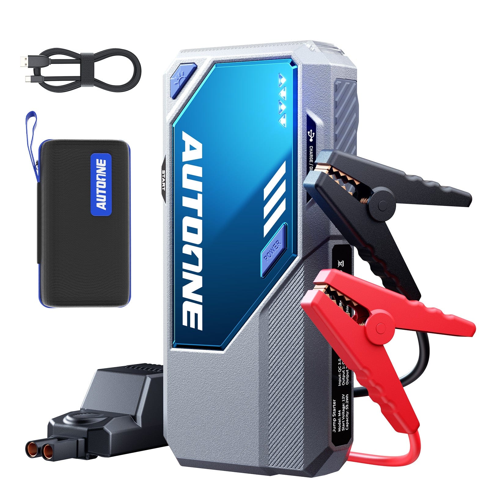 Autoone AUTOONE M4 Jump Starter 7500A Car Jumper Starter Portable, 12V Battery Jump Starter (All Gas/12L Diesel) Jump Box for Car Battery with Built-in Booster, Storage Case, LED Light, Jumper Cables