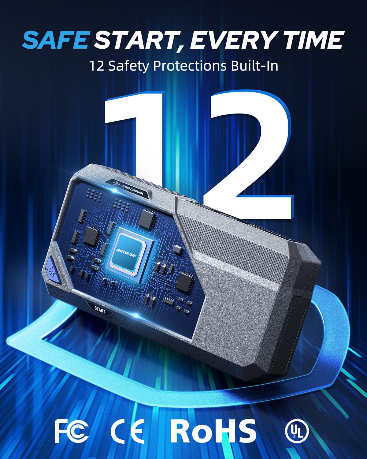 Autoone AUTOONE M4 Jump Starter 7500A Car Jumper Starter Portable, 12V Battery Jump Starter (All Gas/12L Diesel) Jump Box for Car Battery with Built-in Booster, Storage Case, LED Light, Jumper Cables