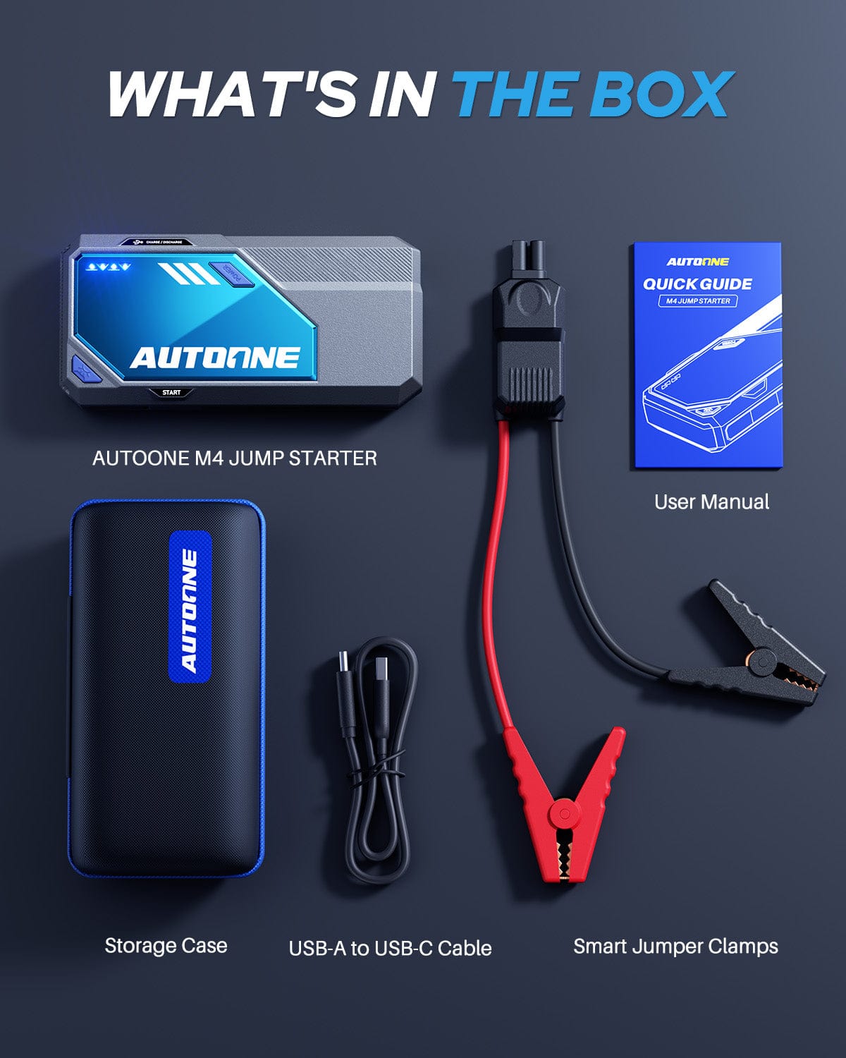 Autoone AUTOONE M4 Jump Starter 7500A Car Jumper Starter Portable, 12V Battery Jump Starter (All Gas/12L Diesel) Jump Box for Car Battery with Built-in Booster, Storage Case, LED Light, Jumper Cables