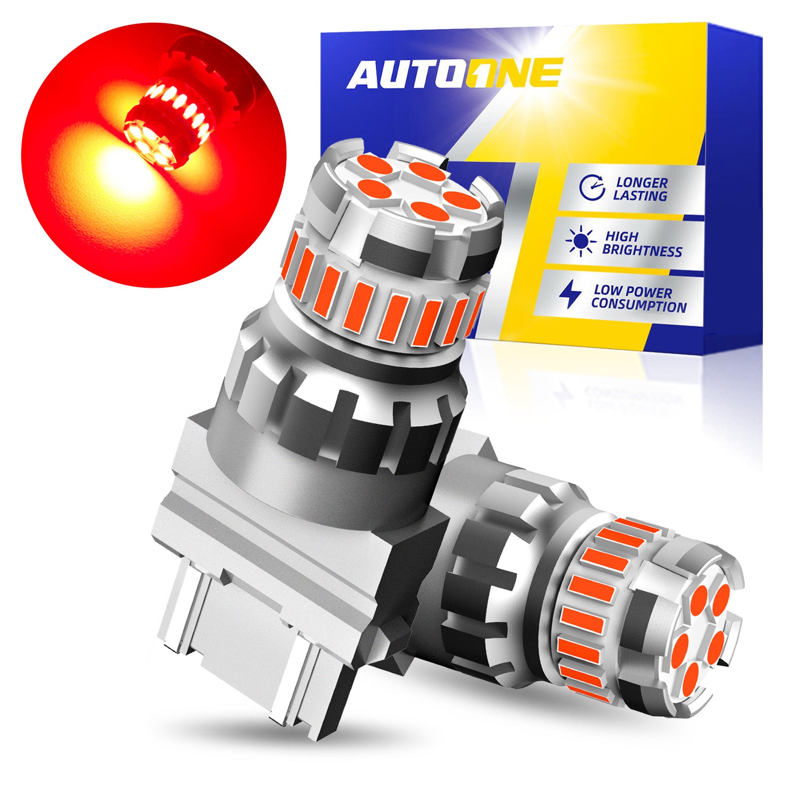 Autoone Headlight Bulb 3157 LED Strobe Brake Super Bright Tail Light Bulbs 6500K Red 2 PCS