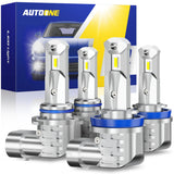 Autoone Headlight Bulb 9005+H11 LED Headlight Bulbs Kit 6000K 12000LM White 4 PCS