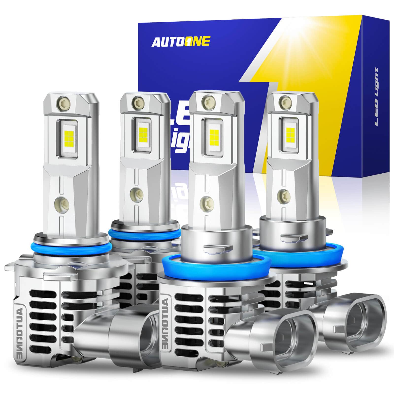 Autoone Headlight Bulb 9005+H11 LED Headlight Bulbs Kit 40000LM 6500K White 4 PCS (2 pairs)