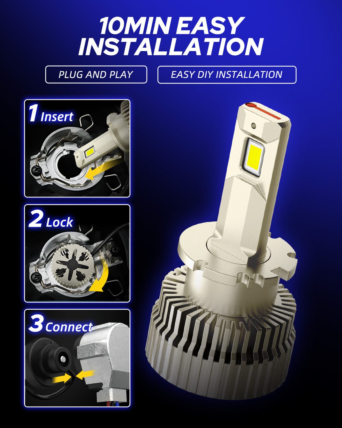 Autoone Headlight Bulb AUTOONE D4S D4R Headlight Bulb, 24000LM 600% Brighter, 6000K Diamond White High Low Beam D4S D4R Bulb