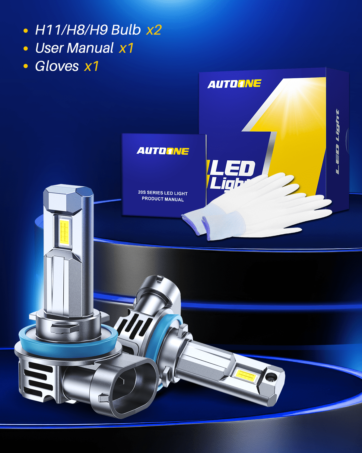 Autoone Headlight Bulb AUTOONE  H11/H9/H8/H16 LED Headlight Bulb, H11 Fog Lights, 24000LM with Cooling Fan
