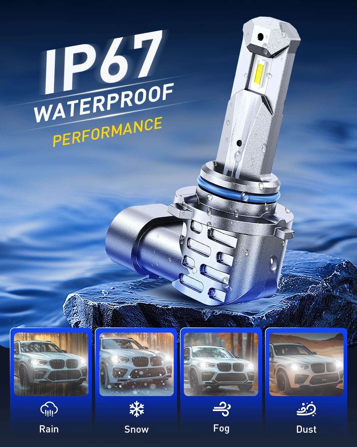 Autoone Headlight Bulb AUTOONE HB3 9005 LED Light Bulbs White, 6000K Super Bright, Fanless Mini Size, Plug and Play, Pack of 2