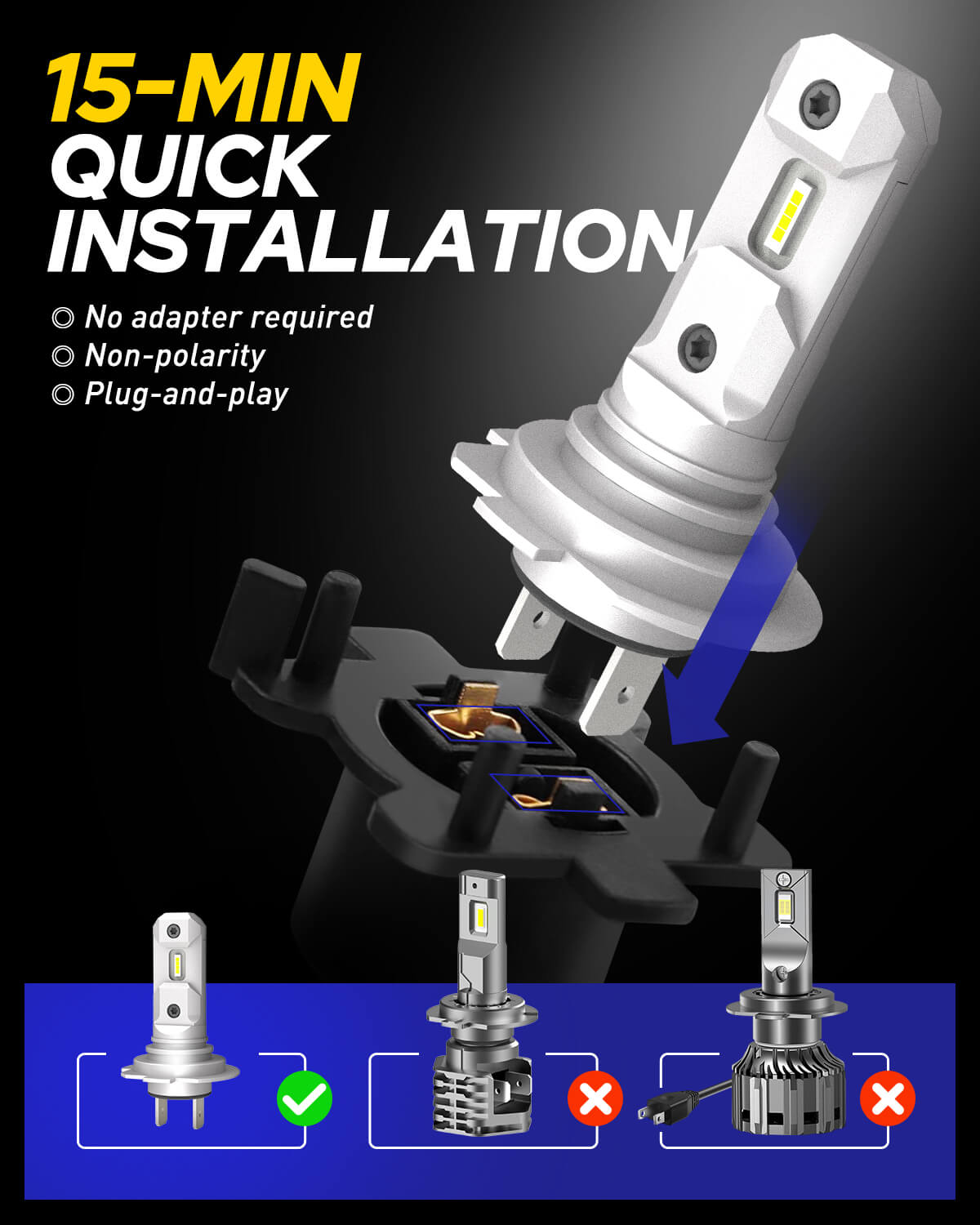 Autoone Headlight Bulb H7 LED Headlight Bulb 60W 6500K White 2 PCS