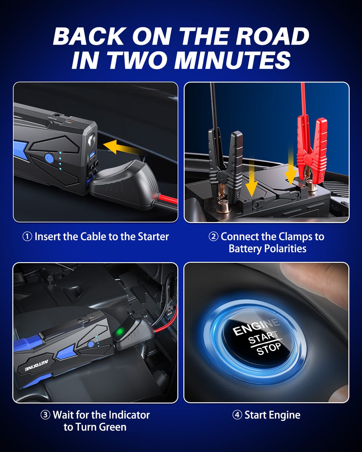 Autoone Lighting Assemblies 2024 AUTOONE 4500A Peak Current Car Battery Jump Starter