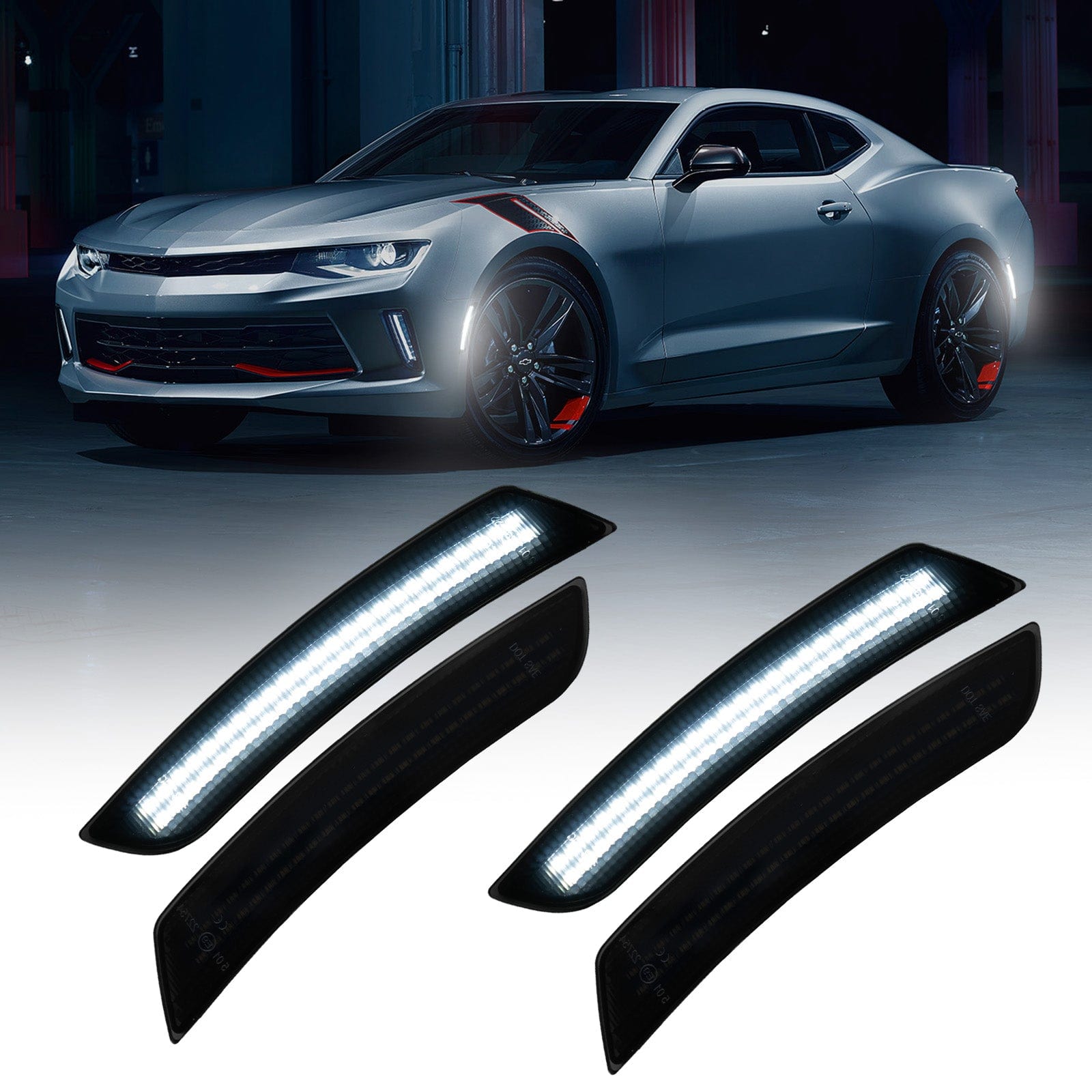 Autoone Lighting Assemblies AUTOONE LED Side Marker Lights Compatible With Chevrolet Camaro 2016-2023, Front & Rear Fender Smoked Lens White Light Side Markers, 4PCS