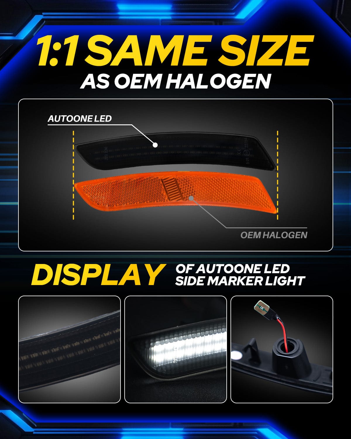 Autoone Lighting Assemblies AUTOONE LED Side Marker Lights Compatible With Chevrolet Camaro 2016-2023, Front & Rear Fender Smoked Lens White Light Side Markers, 4PCS