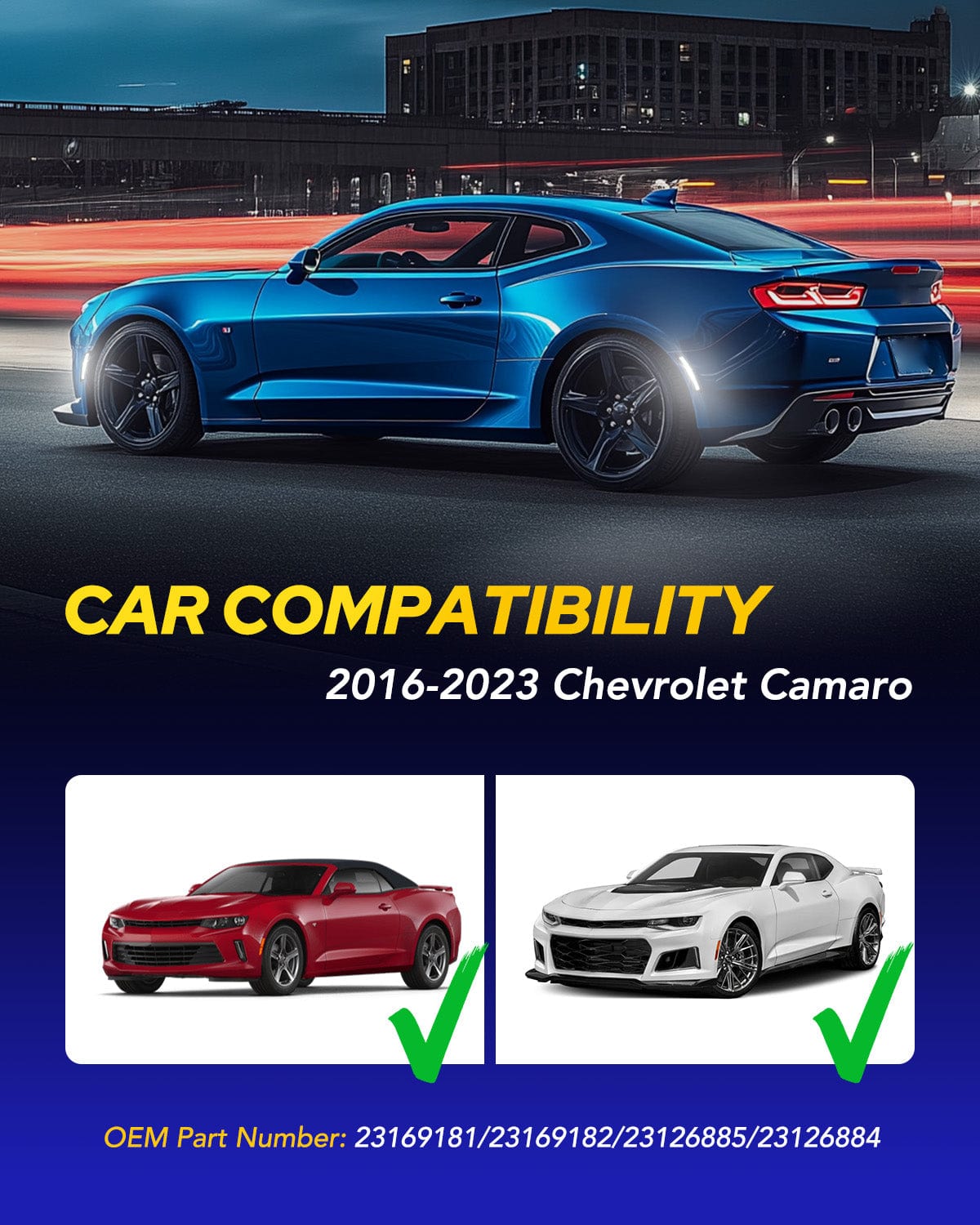 Autoone Lighting Assemblies AUTOONE LED Side Marker Lights Compatible With Chevrolet Camaro 2016-2023, Front & Rear Fender Smoked Lens White Light Side Markers, 4PCS