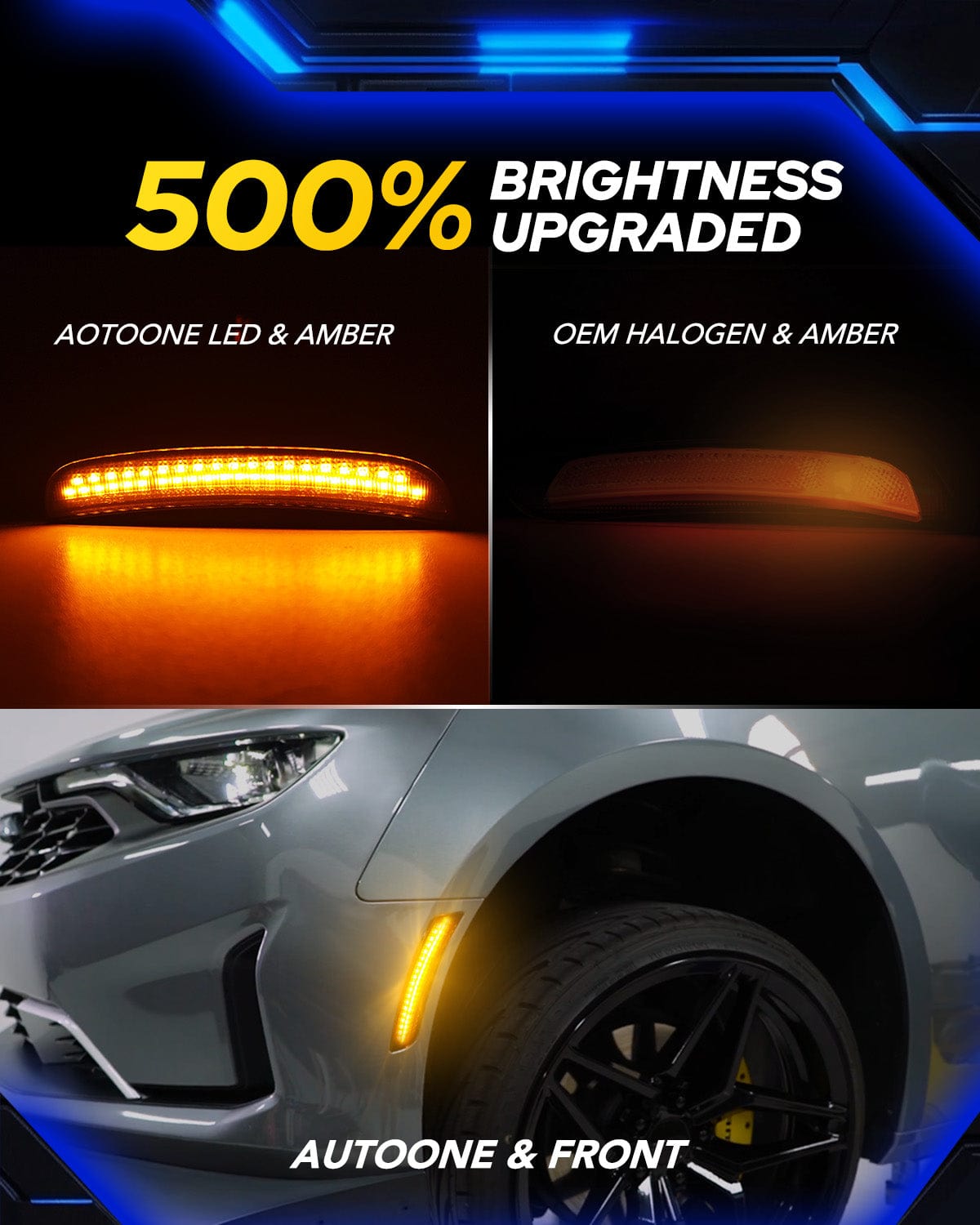 Autoone Lighting Assemblies AUTOONE LED Side Marker Lights Compatible with Dodge Charger 2015-2023, Front & Rear Fender Side Markers, Smoked Lens