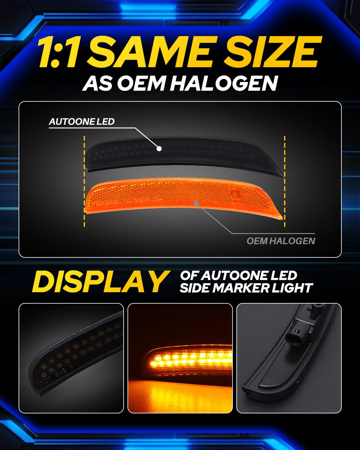 Autoone Lighting Assemblies AUTOONE LED Side Marker Lights Compatible with Dodge Charger 2015-2023, Front & Rear Fender Side Markers, Smoked Lens