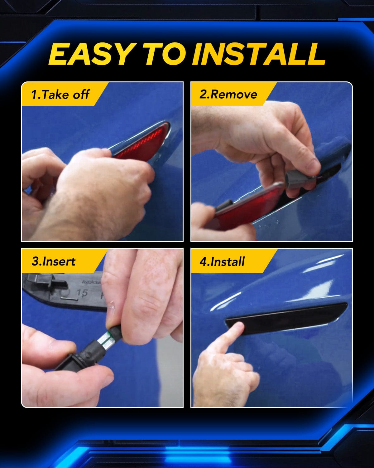 Autoone Lighting Assemblies AUTOONE LED Side Marker Lights Compatible With Ford Mustang 2015-2023, White Light Smoked Lens Rear Fender Side Markers, 2pcs