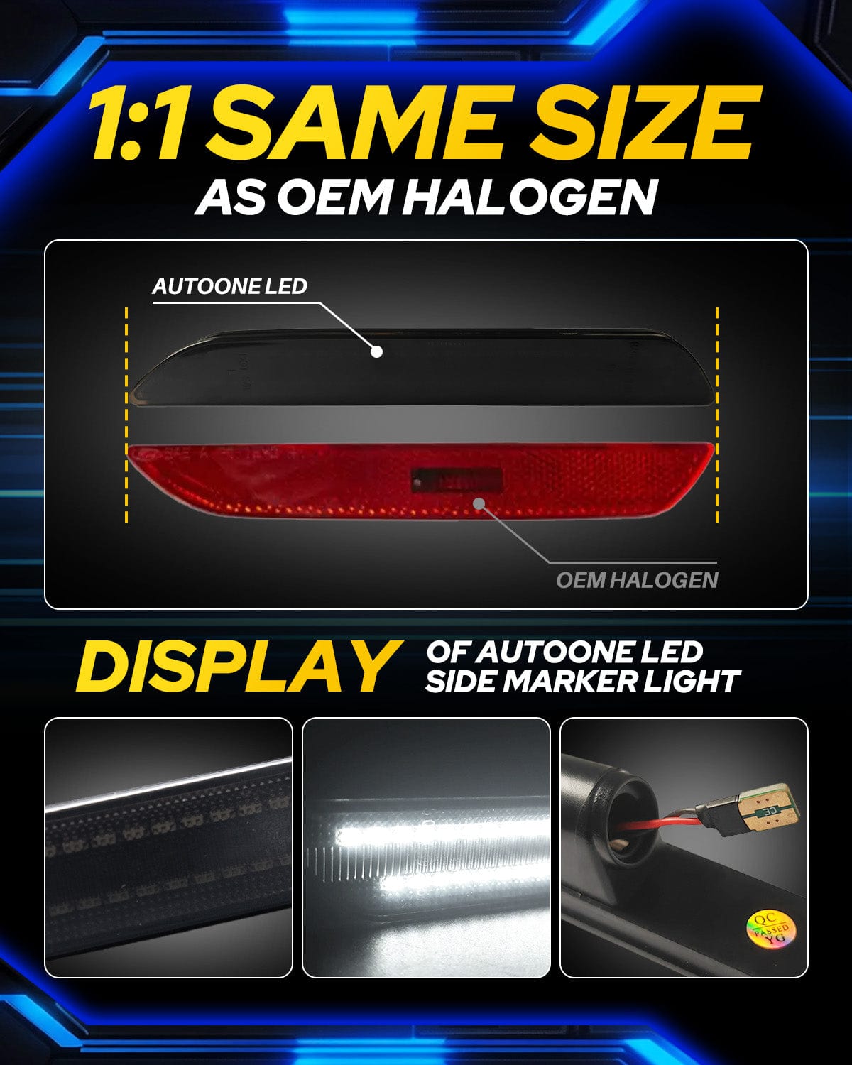 Autoone Lighting Assemblies AUTOONE LED Side Marker Lights Compatible With Ford Mustang 2015-2023, White Light Smoked Lens Rear Fender Side Markers, 2pcs