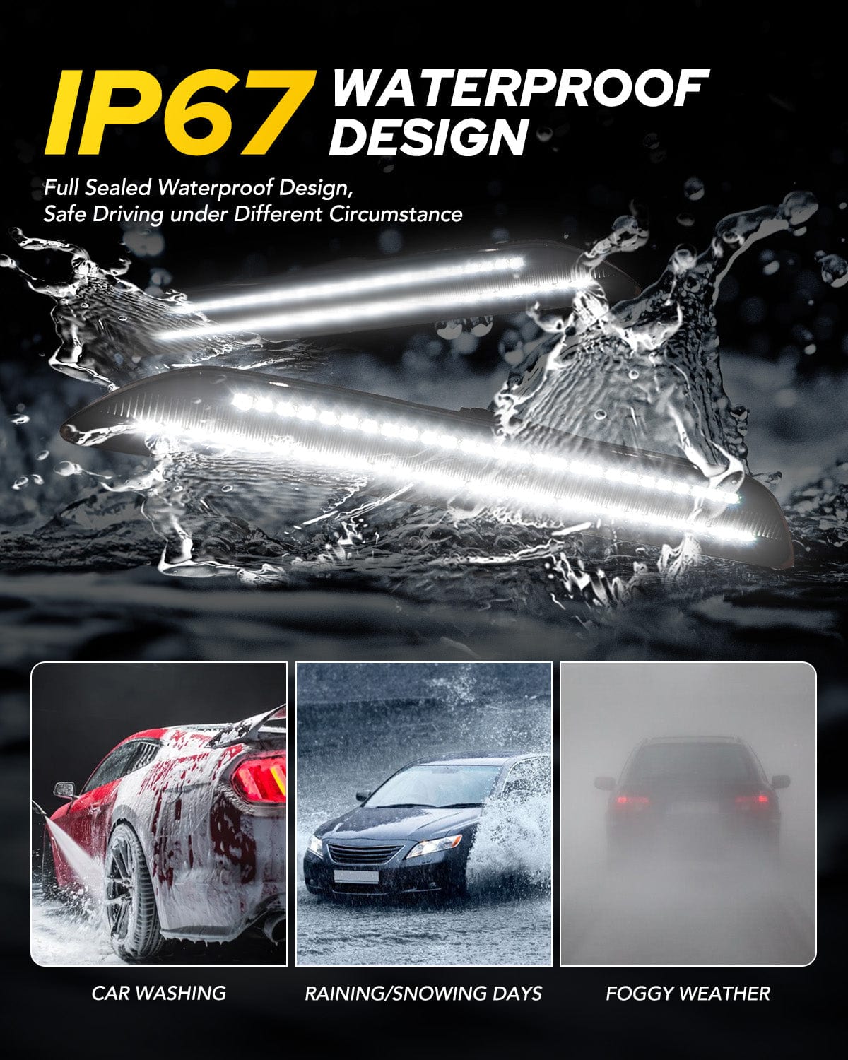 Autoone Lighting Assemblies AUTOONE LED Side Marker Lights Compatible With Ford Mustang 2015-2023, White Light Smoked Lens Rear Fender Side Markers, 2pcs