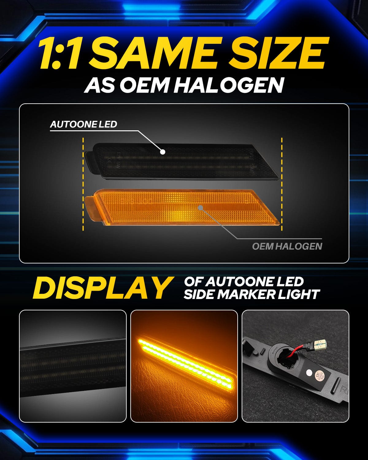 Autoone Lighting Assemblies AUTOONE LED Side Marker Lights Red & Yellow Compatible With 5th Gen Chevy Camaro 2010-2015, Turn Signal Amber & Brake Light Red