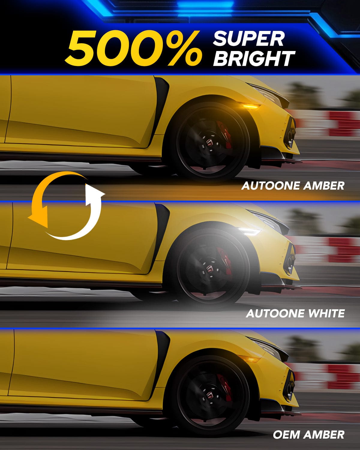 Autoone Lighting Assemblies AUTOONE Switchback LED Side Marker Lights Compatible With 10th Gen Honda Civic 2016-2021, Amber Yellow Turn Signals & White DRL