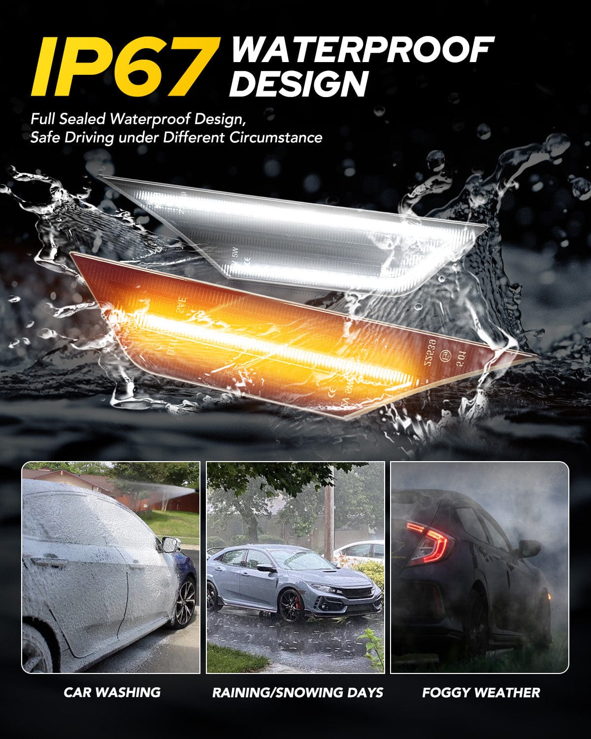 Autoone Lighting Assemblies AUTOONE Switchback LED Side Marker Lights Compatible With 10th Gen Honda Civic 2016-2021, Amber Yellow Turn Signals & White DRL