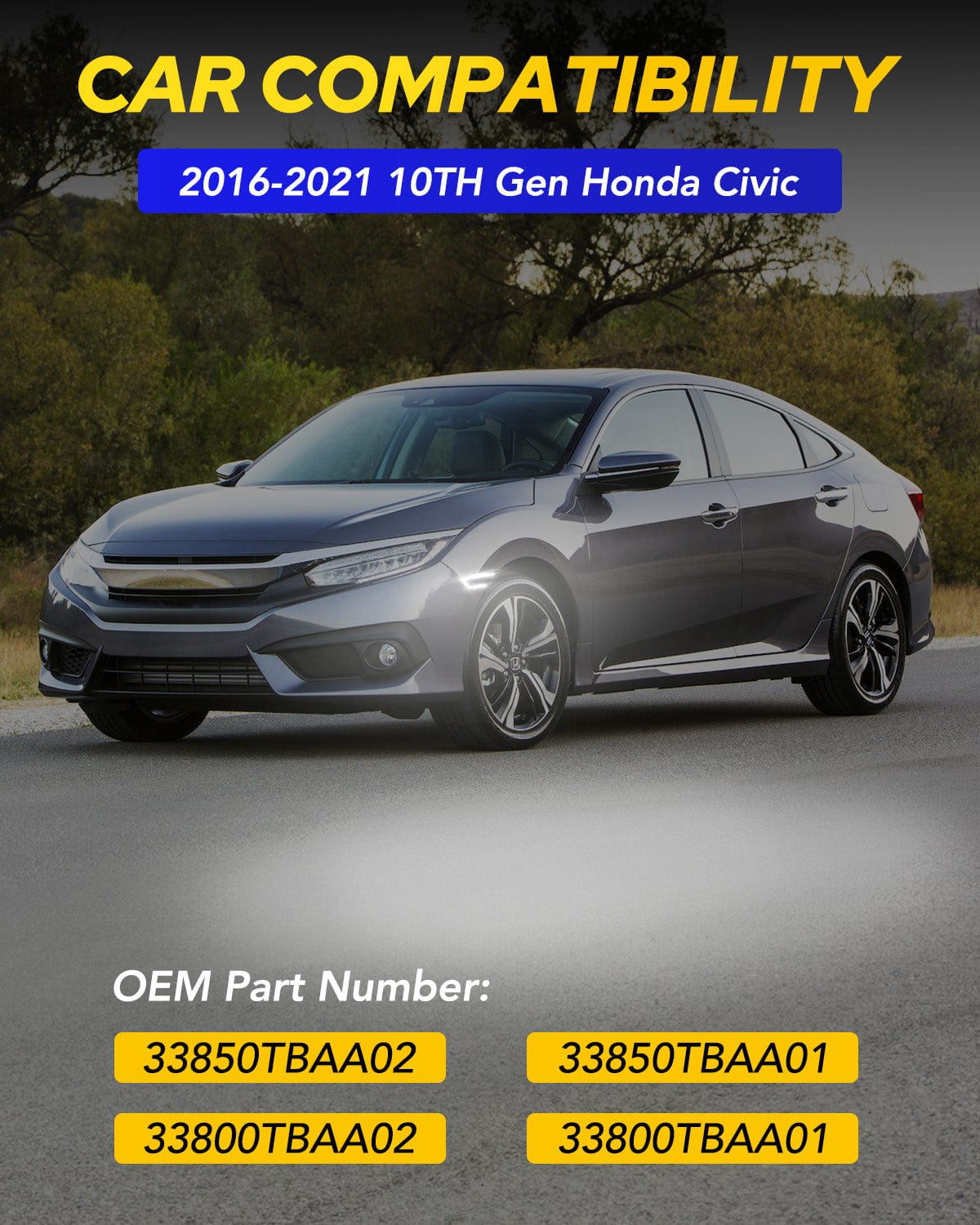 Autoone Lighting Assemblies AUTOONE Switchback LED Side Marker Lights Compatible With 10th Gen Honda Civic 2016-2021, Amber Yellow Turn Signals & White DRL