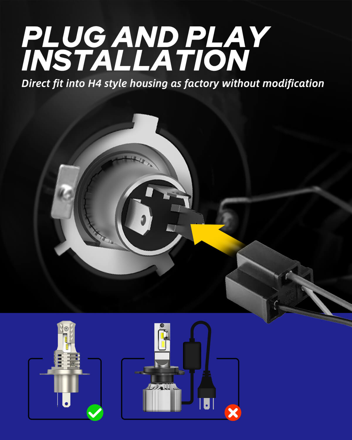 Autoone Motor Vehicle Lighting H4 9003 HB2  LED Headlight Bulb Motorcycle 6000K White 1 PCS