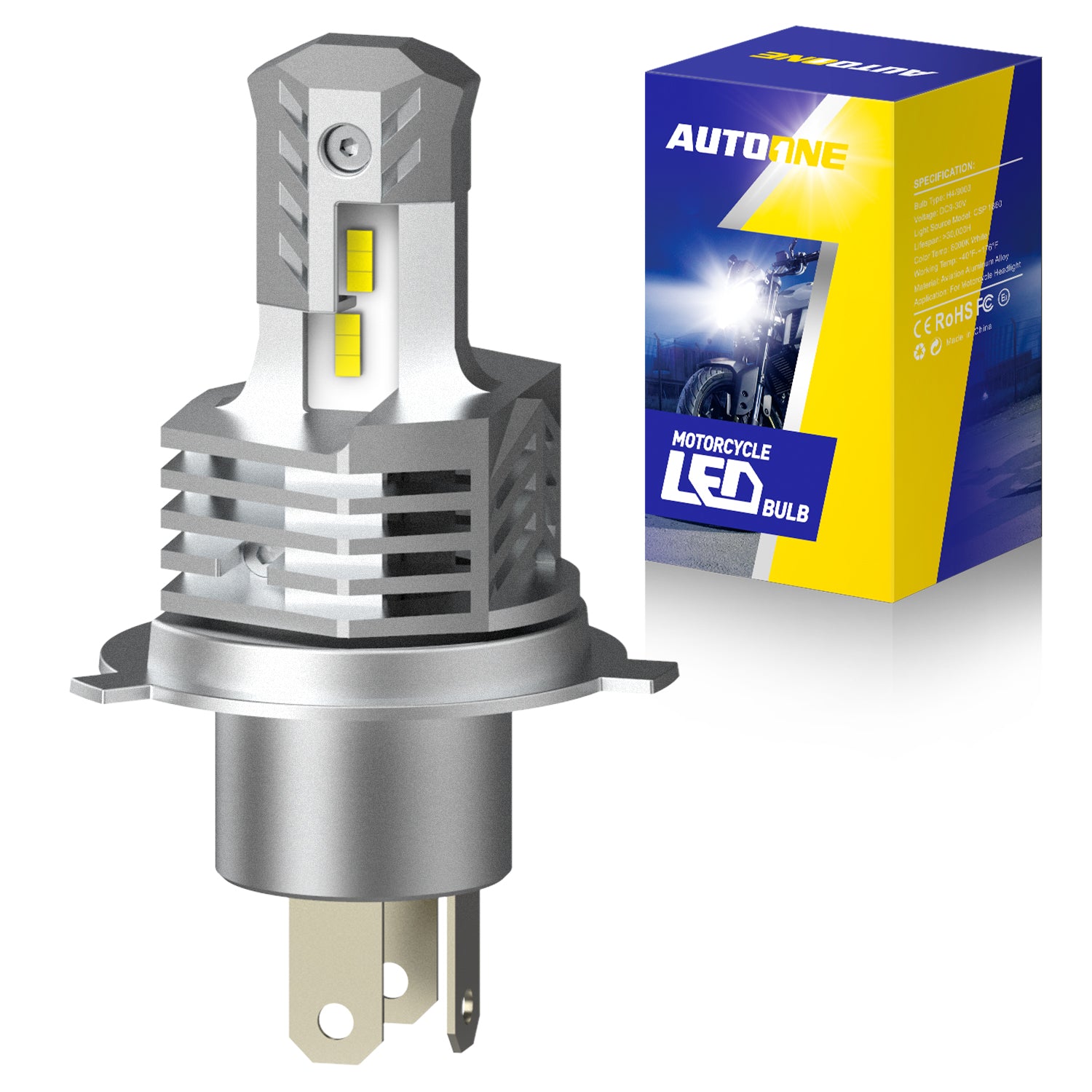 Autoone Motor Vehicle Lighting H4 9003 HB2  LED Headlight Bulb Motorcycle 6000K White 1 PCS