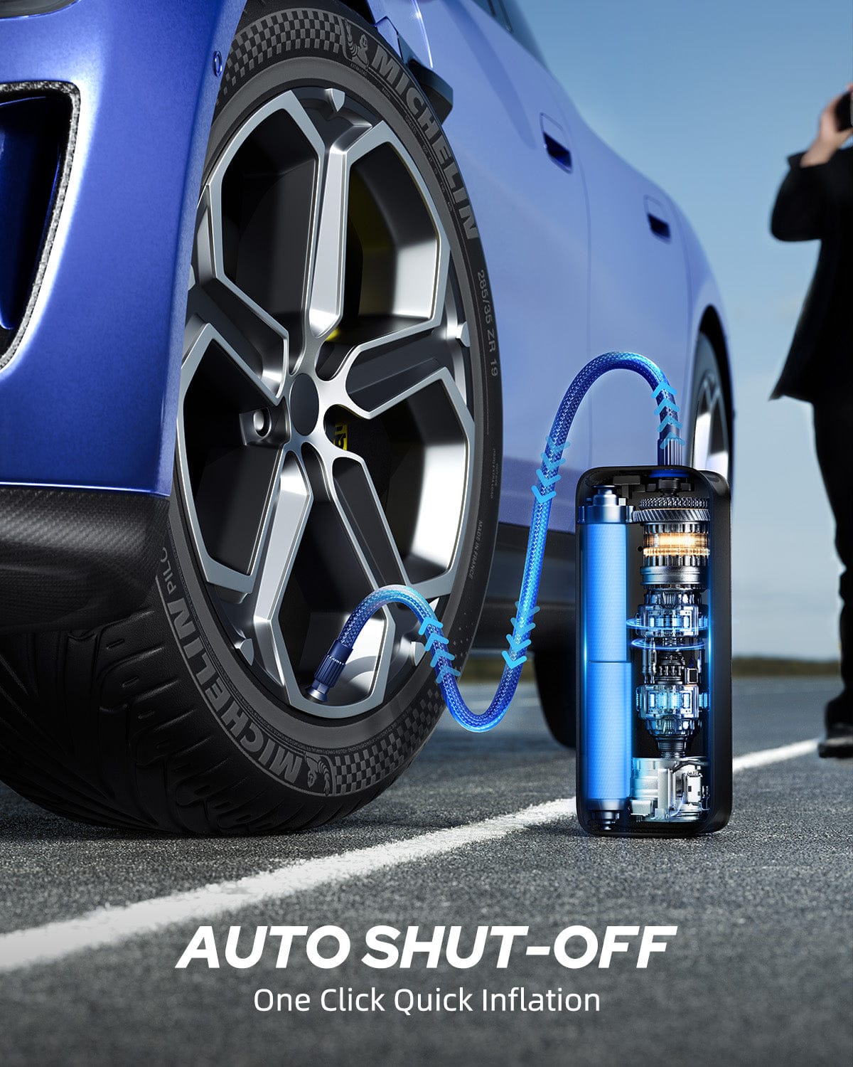 Autoone AUTOONE Tire Inflator Portable Air Compressor - 4X Faster 150PSI Cordless Air Pump with Digital Tire Pressure Gauge, 12V Car Power Adapter - for Car, Motorcycle, Bike, Ball and More