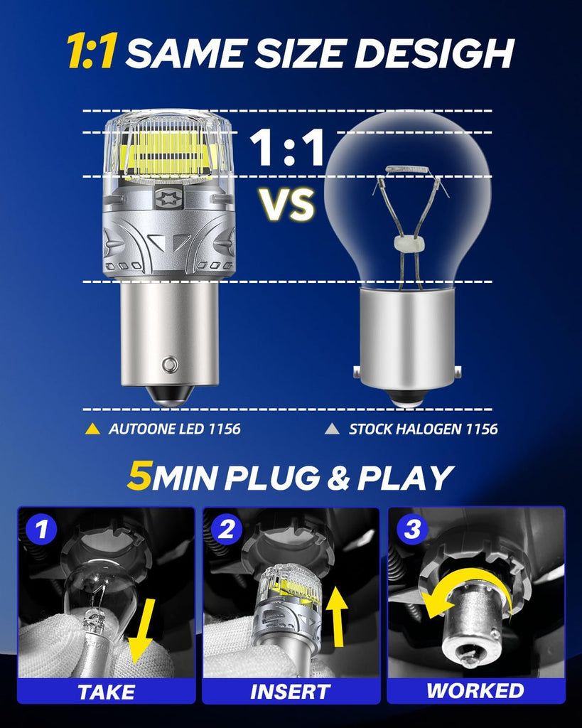 AUTOONE White 1156 LED Light Bulbs, 700% Super Bright & 6500K White 75