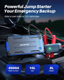 Autoone Canbus Decoder AUTOONE 4000A Car Jump Starter, Battery Jumper Starter Portable for Compact Car Up to 10.0L Gas and 8.0L Diesel Engine Jump Box with Jumper Cables, USB Output and LED Light