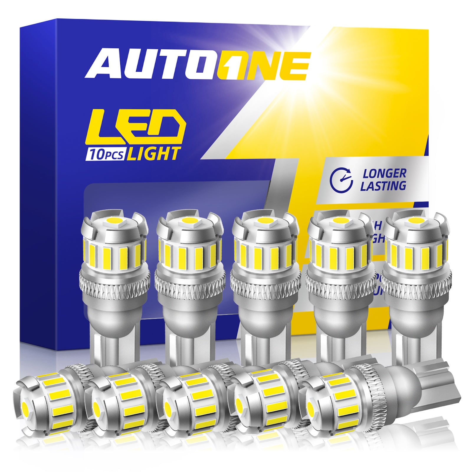 Autoone Headlight Bulb 10 pcs 194 T10 168 2825 W5W LED 6500K White License Plate Light Bulb  2 PCS