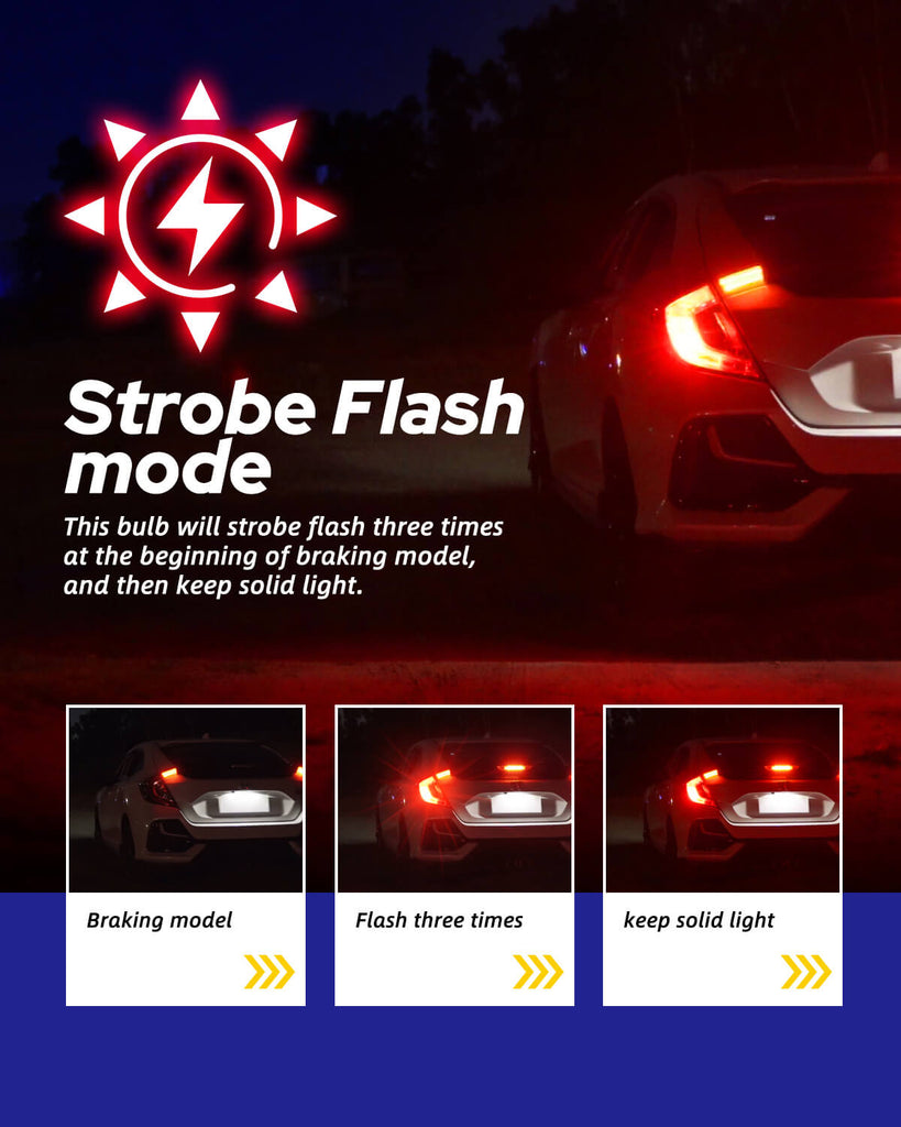 3157 LED Strobe Brake Super Bright Tail Light Bulbs 6500K Red 2 PCS