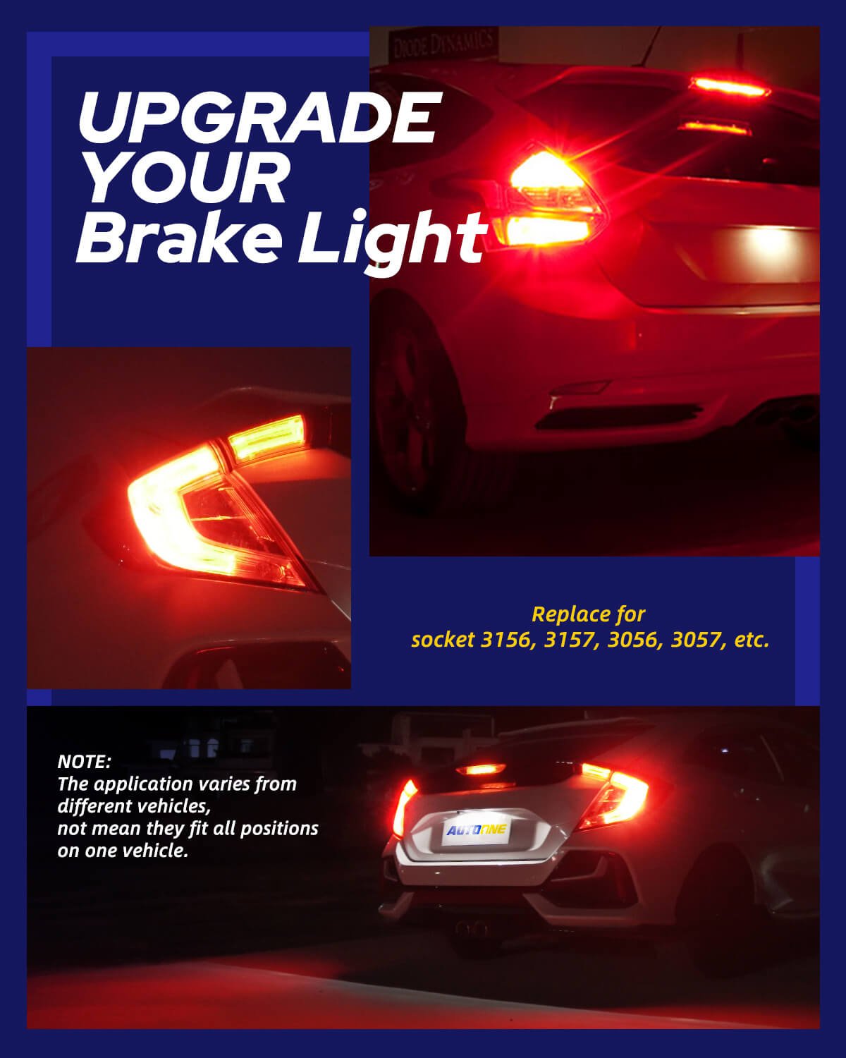 Autoone Headlight Bulb 3157 LED Strobe Brake Super Bright Tail Light Bulbs 6500K Red 2 PCS