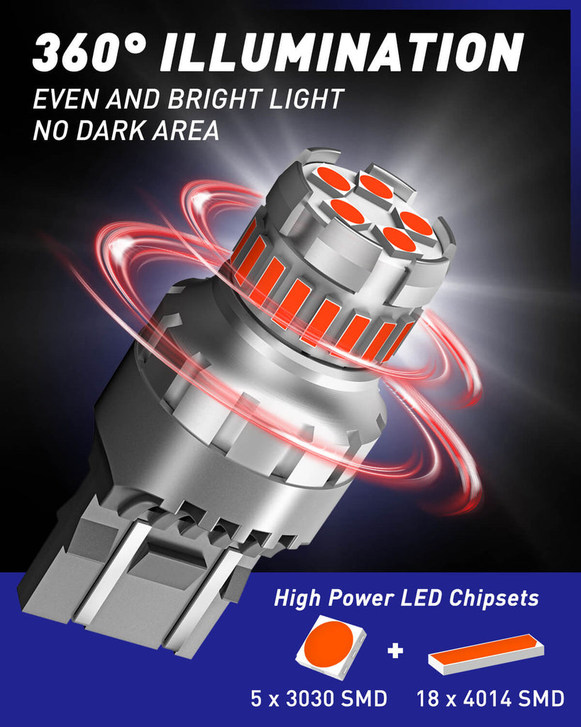 7443 LED Brake Light Bulb Flashing Strobe Blinking 6000K Red 2 PCS ...