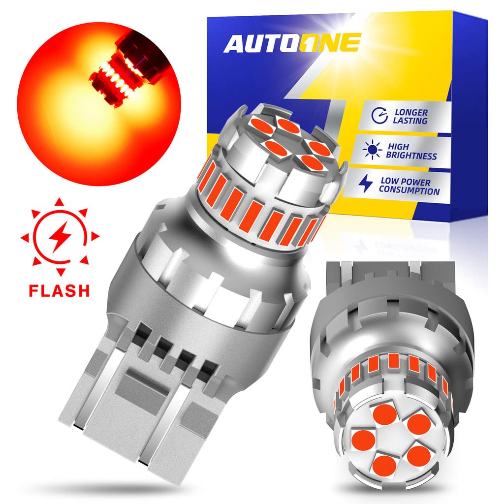 7443 LED Brake Light Bulb Flashing Strobe Blinking 6000K Red 2 PCS