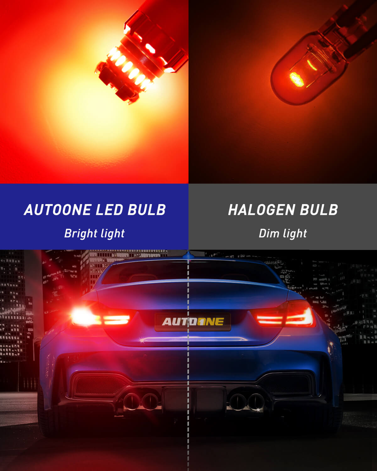 Autoone Headlight Bulb 7443 LED Brake Light Bulb 2800LM Flashing Strobe Blinking 6000K Red 2 PCS