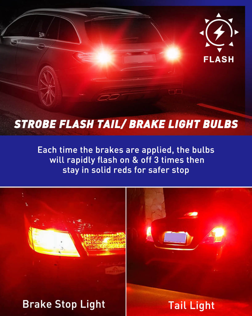 7443 LED Brake Light Bulb Flashing Strobe Blinking 6000K Red 2 PCS