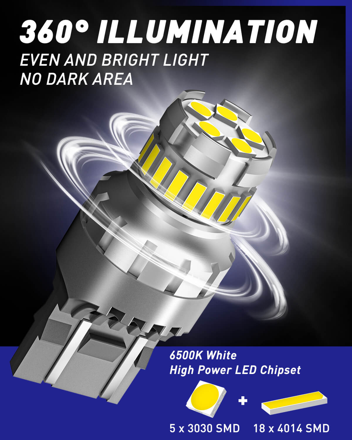 7443 W21W LED Brake Light Bulb 6500K White 2pcs