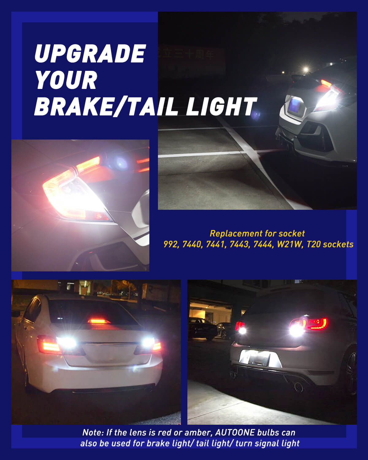 Autoone Headlight Bulb 7443 W21W LED Brake Light Bulb 6500K White 2PCS