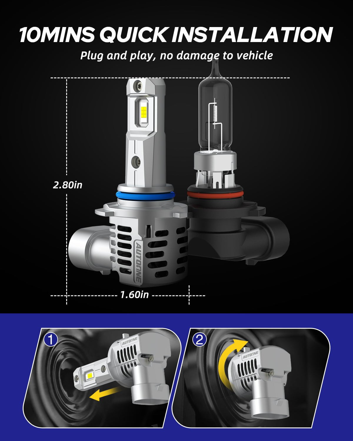 2-stuks 9006 HB4 LED koplampen Plug-and-Play,6500K Cool White LED Koplamp Conversie Kit,IP68 waterdicht,110W 22000 Lumens Bright LED koplampen 2-stuks 9006 HB4 LED koplampen Plug-and-Play,6500K Cool White LED Koplamp Conversie Kit,IP68 waterdicht,110W 22000 Lumens Bright LED koplampen