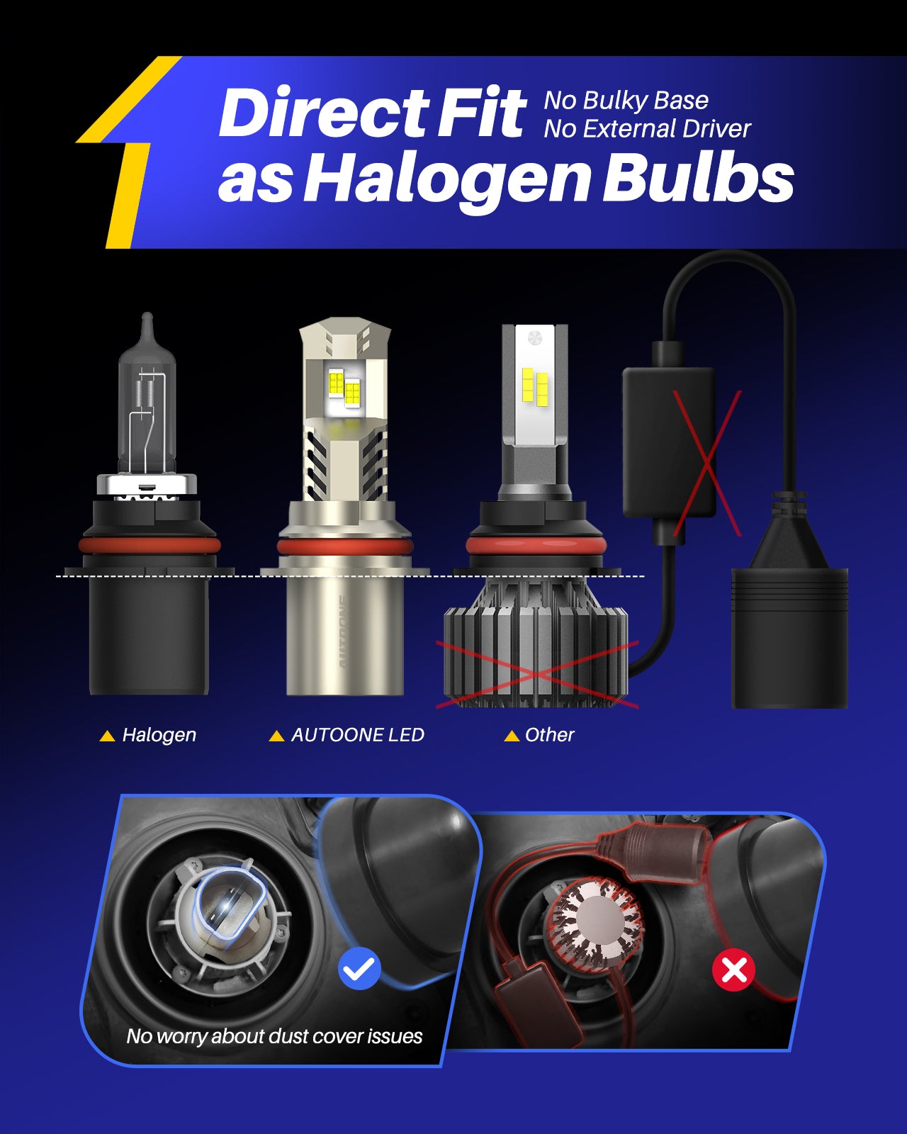 Autoone Headlight Bulb 9007 HB5 LED Headlight Bulbs 6000K 24000LM White