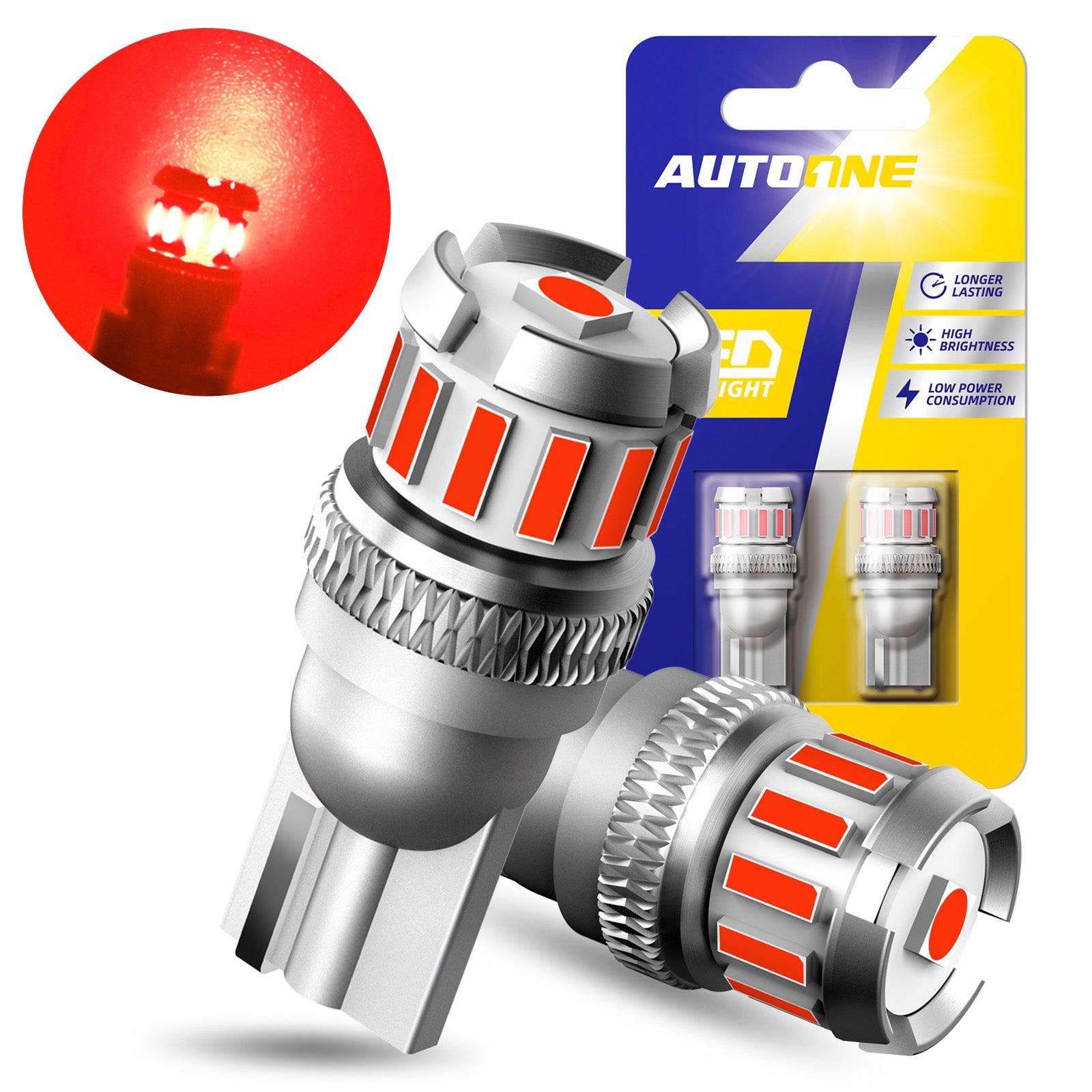 Autoone Headlight Bulb T10 168 2825 W5W 194 LED Bulb 6500K Red Interior & Exterior Car Lights 2 PCS
