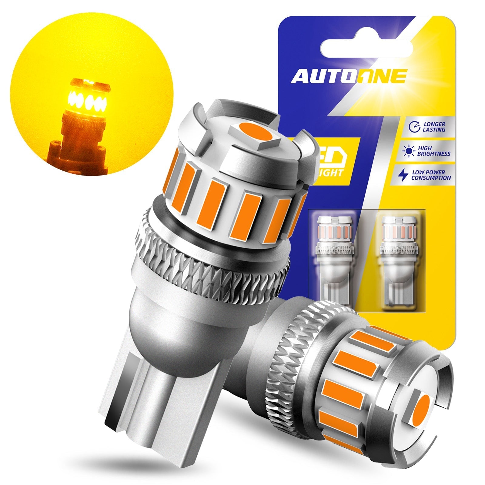 Autoone Headlight Bulb T10 168 2825 W5W 194 LED Bulb 6500K Yellow, Interior & Exterior Car Lights 2 PCS