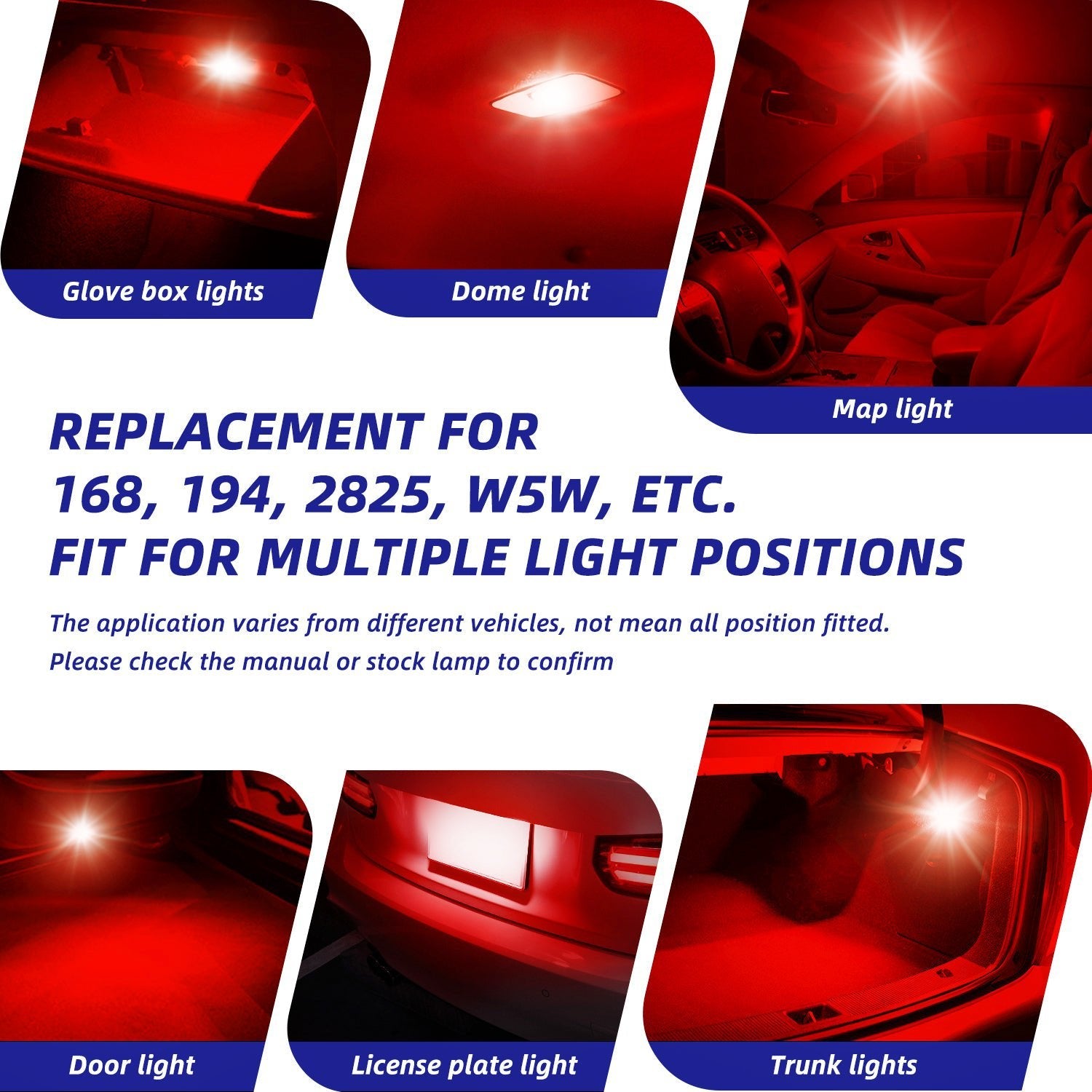 Red interior shop car light bulbs