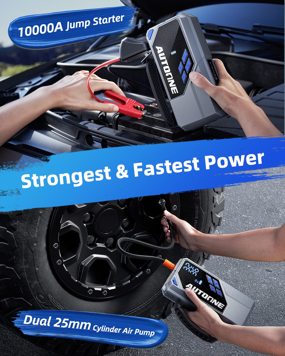 AUTOONE 10000A Jump Starter with Air Compressor, 24000mAh Portable Car Battery Booster Jumper Starter Pack (All Gas & Diesel) Jump Box with Tire