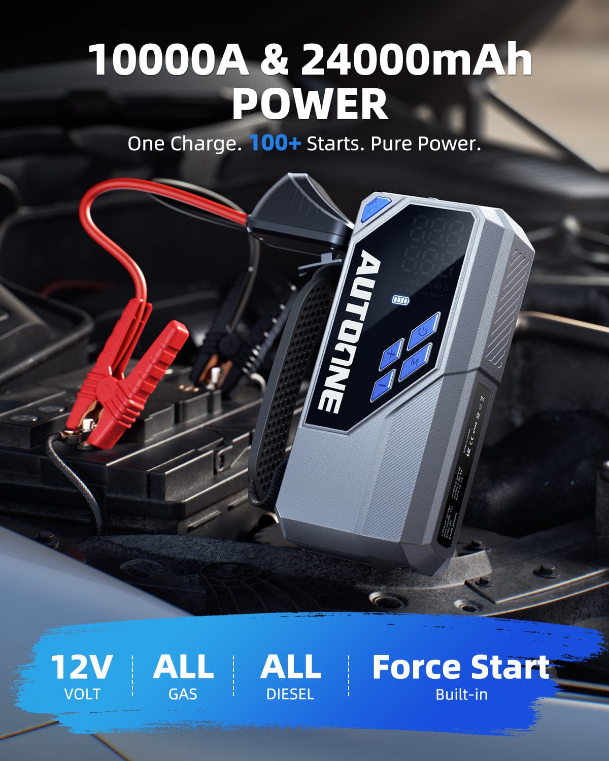 AUTOONE 10000A Jump Starter with Air Compressor, 24000mAh Portable Car Battery Booster Jumper Starter Pack (All Gas & Diesel) Jump Box with Tire AUTOONE 10000A Jump Starter with Air Compressor, 24000mAh Portable Car Battery Booster Jumper Starter Pack (All Gas & Diesel) Jump Box with Tire