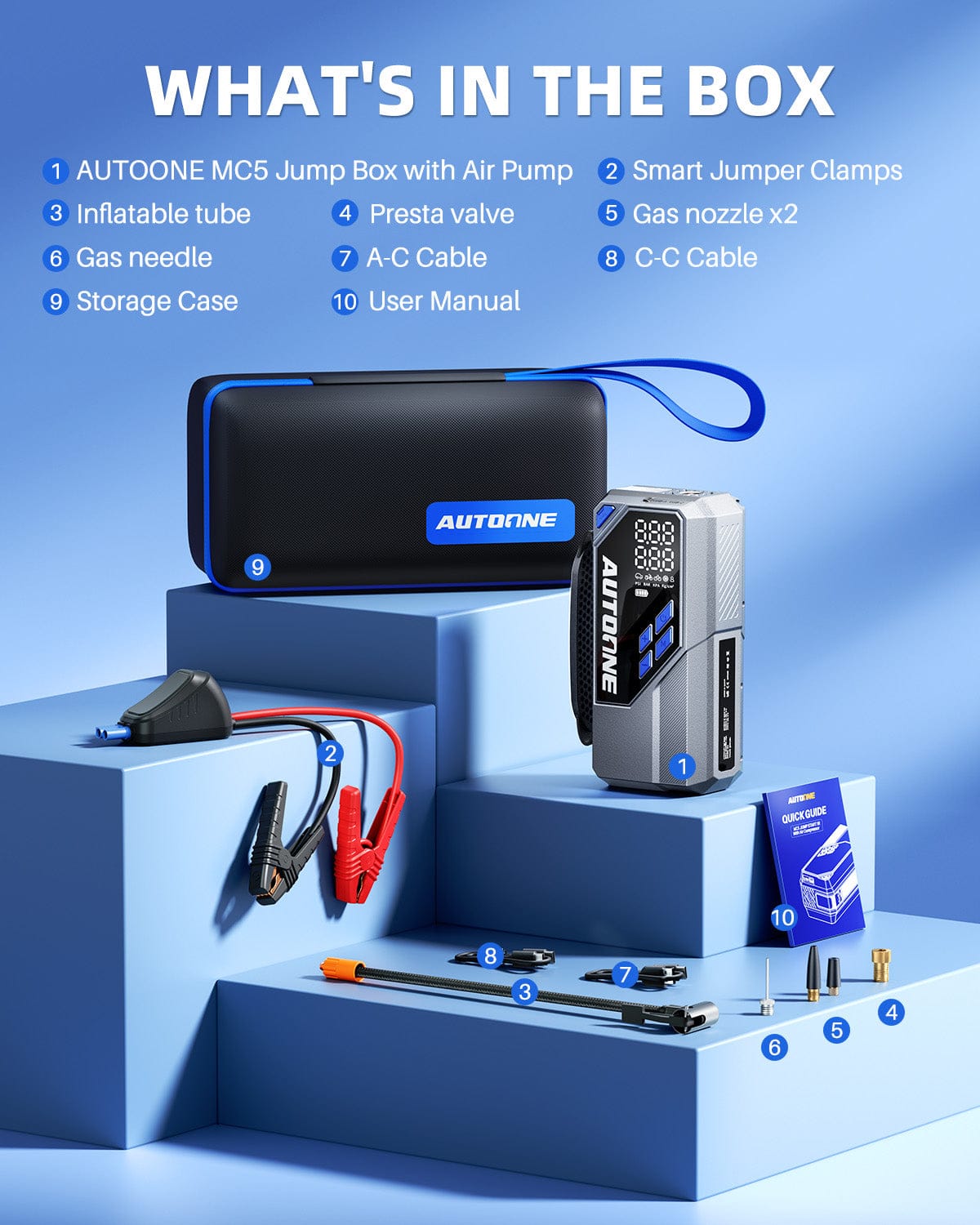 AUTOONE 10000A Jump Starter with Air Compressor, 24000mAh Portable Car Battery Booster Jumper Starter Pack (All Gas & Diesel) Jump Box with Tire AUTOONE 10000A Jump Starter with Air Compressor, 24000mAh Portable Car Battery Booster Jumper Starter Pack (All Gas & Diesel) Jump Box with Tire