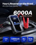 Autoone jump starter AUTOONE 6000A Jump Starter with Air Compressor (All Gas/10L Diesel), 150PSI Car Jumper Starter Portable, Jump Box Tire Inflator with LED Flashlight, LCD Display, Storage Case