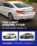 Autoone Lighting Assemblies Compatible with 2018-2022 Honda Accord Tail Light Assembly, With Halogen & LED Bulbs