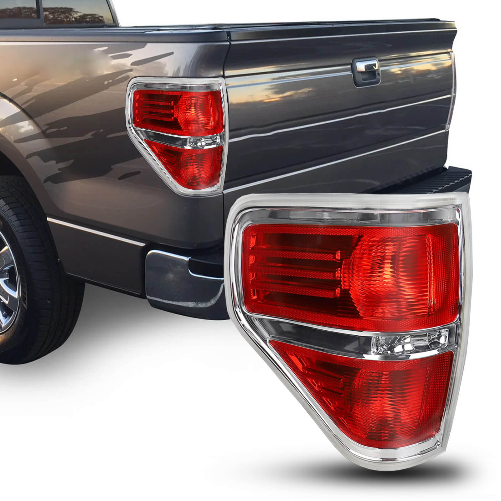 Autoone Lighting Assemblies Tail Light Assemblies*1 (Left) Halogen Tail Light Assembly For 2009-2014 Ford F-150 Chrome Trim