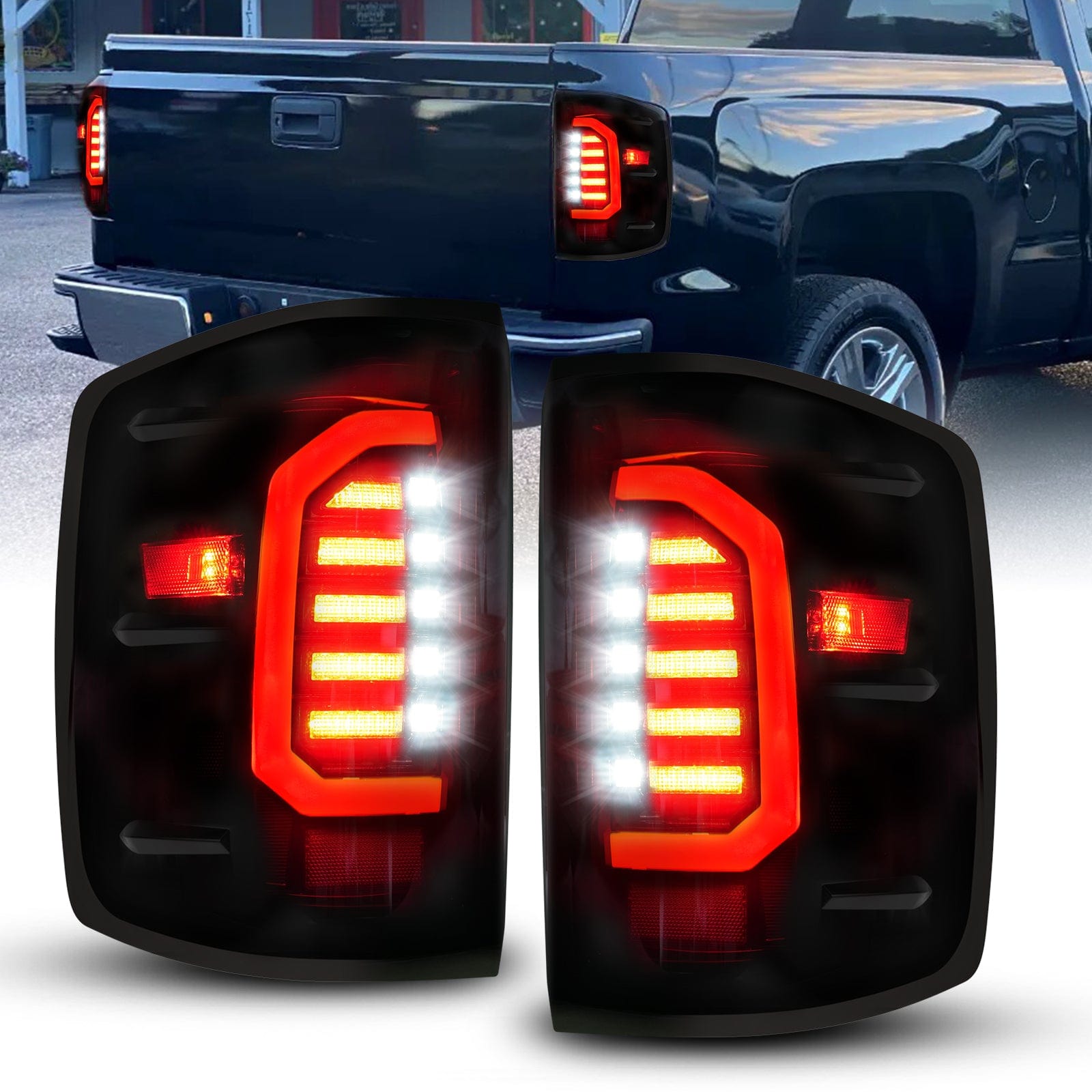 Autoone Lighting Assemblies Tail Light Assemblies*2(Left+Right) LED Tail Light Assembly For 2014-2018 Chevy Silverado 1500